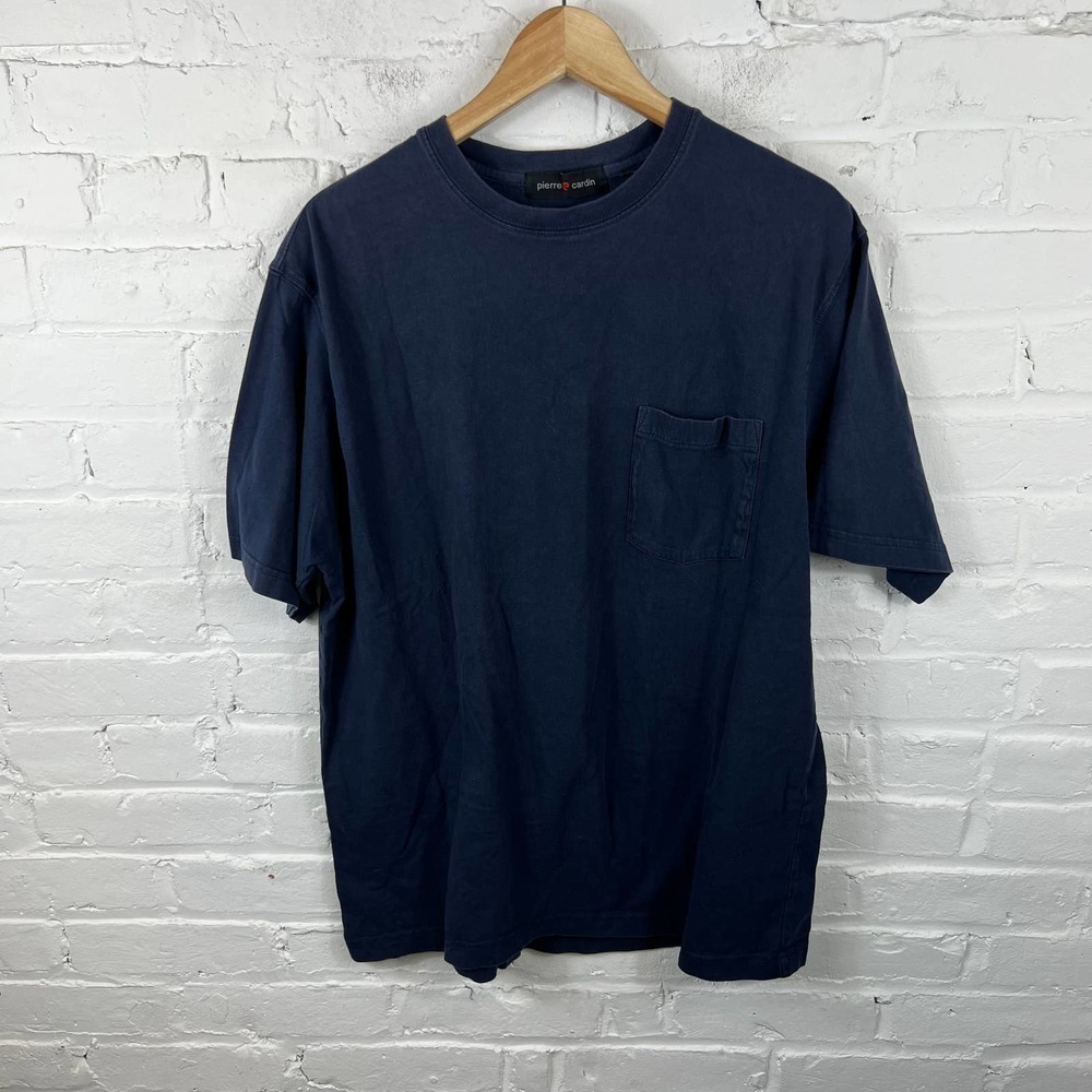 Pierre Cardin Women Short Sleeve Tee Shirt Crew Neck Chest Pocket Blue Size 6
